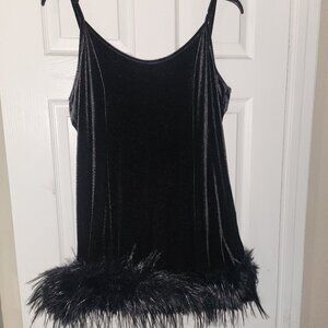 Fur bottom black dress